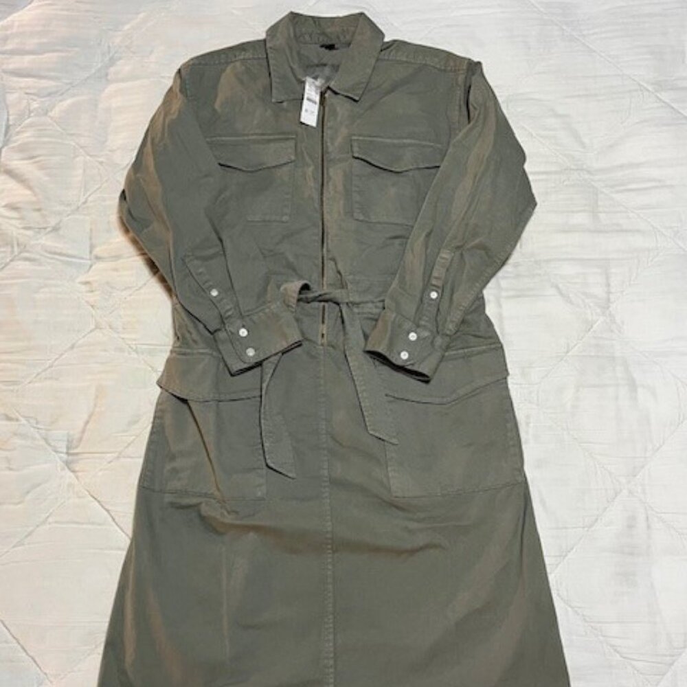 J Crew Cinched-waist utility dress in stretch chino size 4 Iced Pine / Green